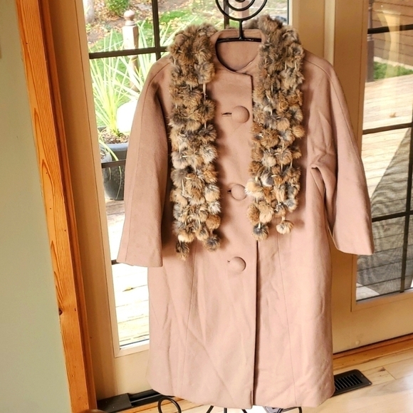 Vintage Penney's Union Made Austelle Fur Collar Scarf Pockets Long Sz. L Coat - Picture 1 of 16
